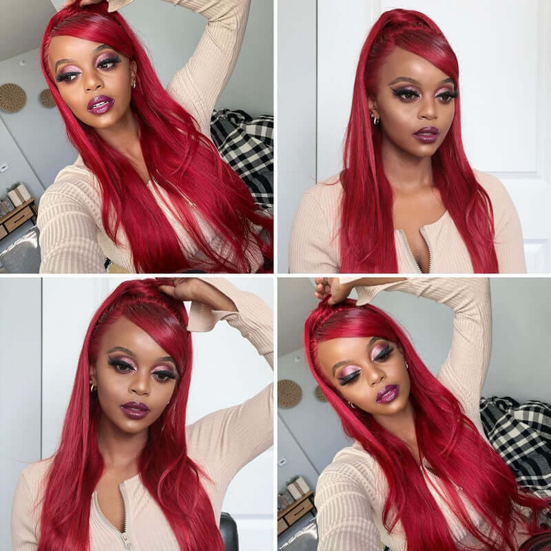 CLJHair Burgundy Lace Front Wig Straight Human Hair with 150% Density