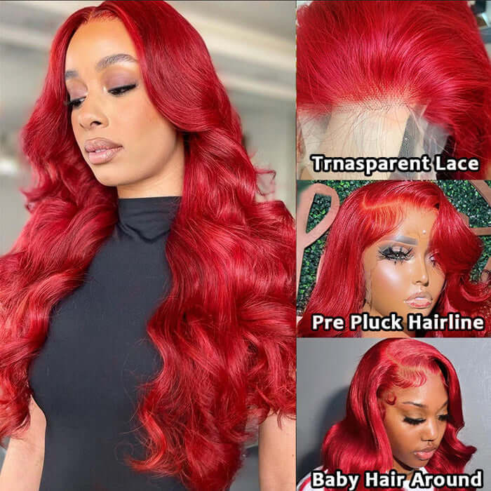 CLJHair Burgundy Body Wave Human Hair Wigs Pre-plucked with Baby Hair