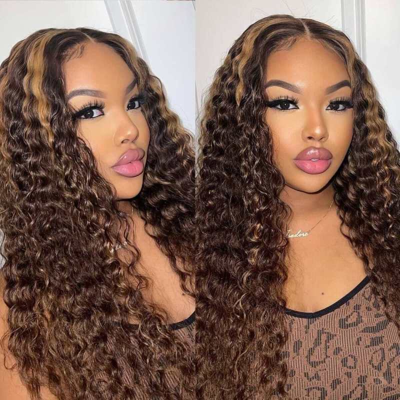 CLJHair 13x4 Deep Wave Lace Front Wig Piano Brown Highlight human Hair for Women