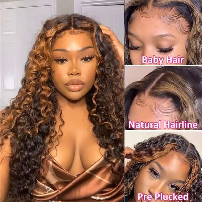 CLJHair 13x4 Deep Wave Lace Front Wig Piano Brown Highlight human Hair for Women