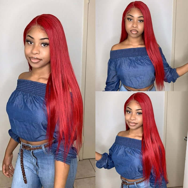 CLJHair Burgundy Cherry Red Hair Straight 13x4 Lace Front Wigs With Baby Hair