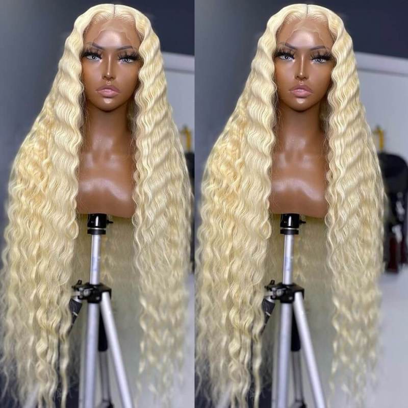 CLJHair Deep Wave Blond #613 Color Human Hair Wig Pre-Plucked With Baby Hair 150% Density