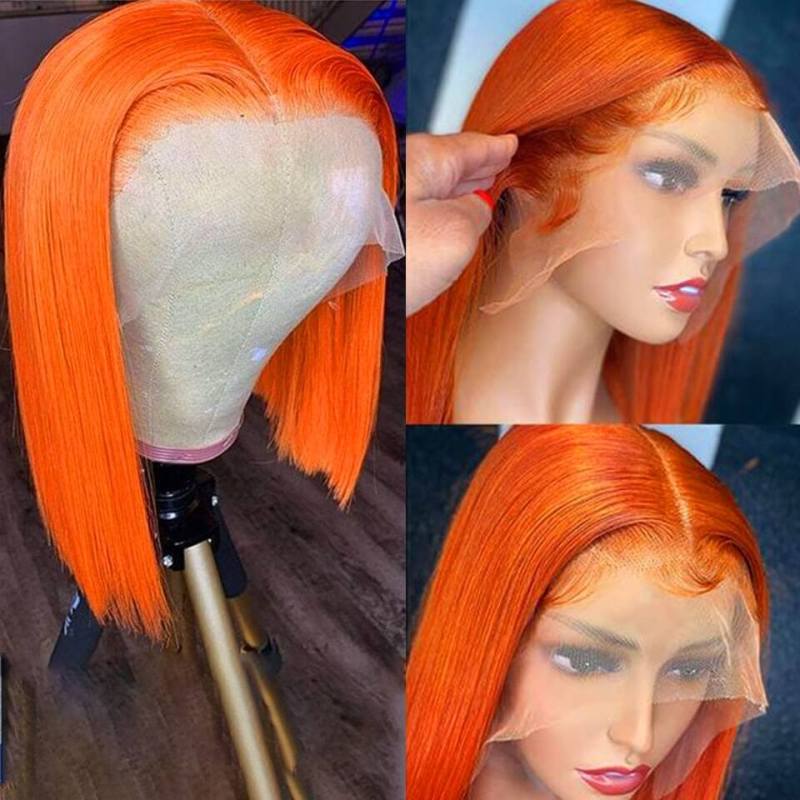 CLJHair Ginger Bob Lace Frontal Wig Pre Plucked Virgin Hair Straight Human Hair With 150% Density