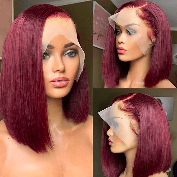 CLJHair 99J Straight Short Bob Lace Front Wigs For Black Women