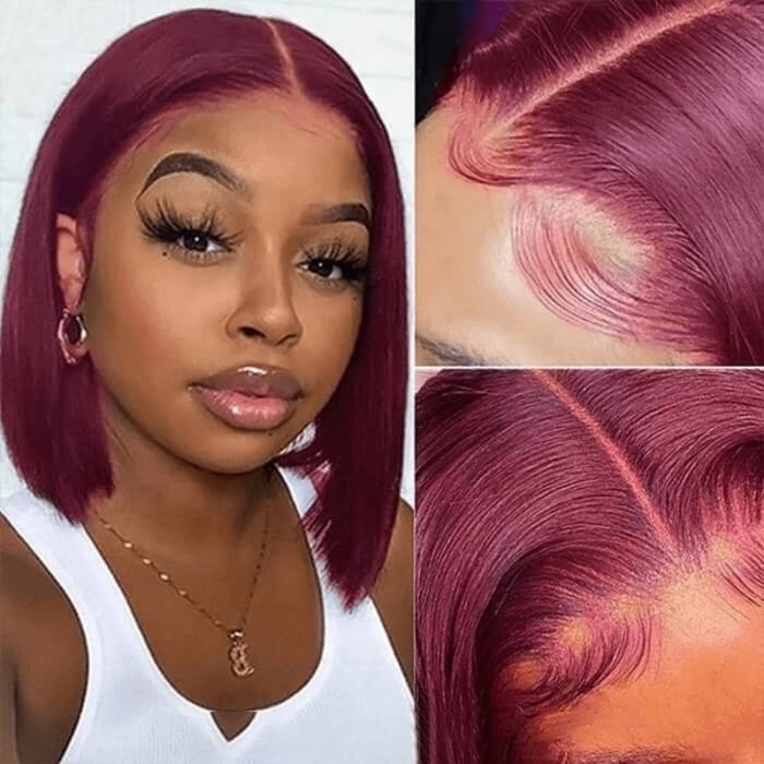 CLJHair 99J Colored Bob 13x4 Lace Frontal Wig with Pre Plucked Hairline