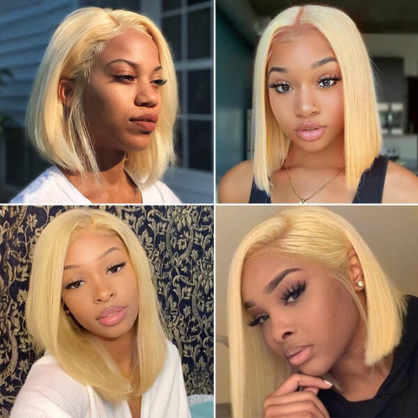 CLJHair 613 Blonde Short Bob Human Hair Wigs Pre Plucked With 150% Density