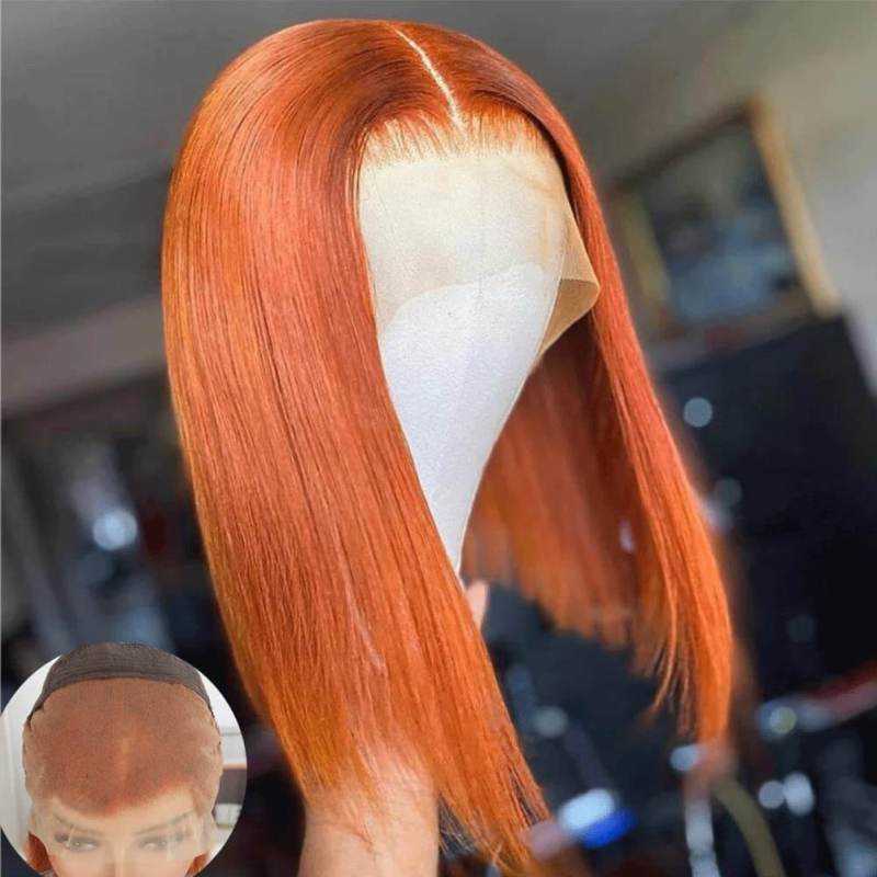 CLJHair Straight Human Hair Bob Wig Ginger Color Pre Plucked for women