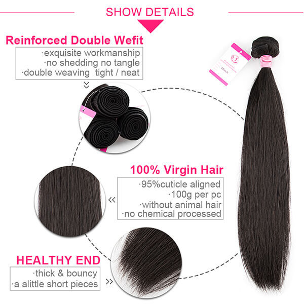 CLJHair straight brazilian virgin human hair 3 bundles with closure