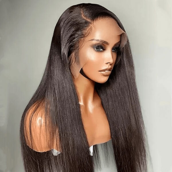 CLJHair straight black 13x6 lace frontal wig transparent background
