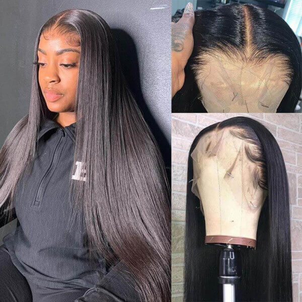 CLJHair straight black 13x6 lace frontal wig transparent background