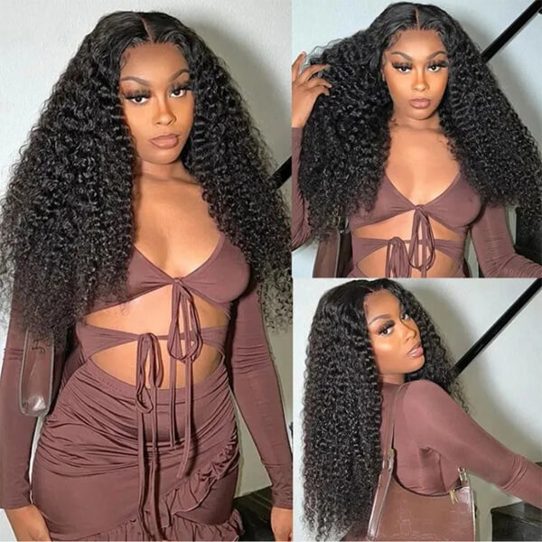 CLJHair black natural 180 density curly wig 13x4 transparent