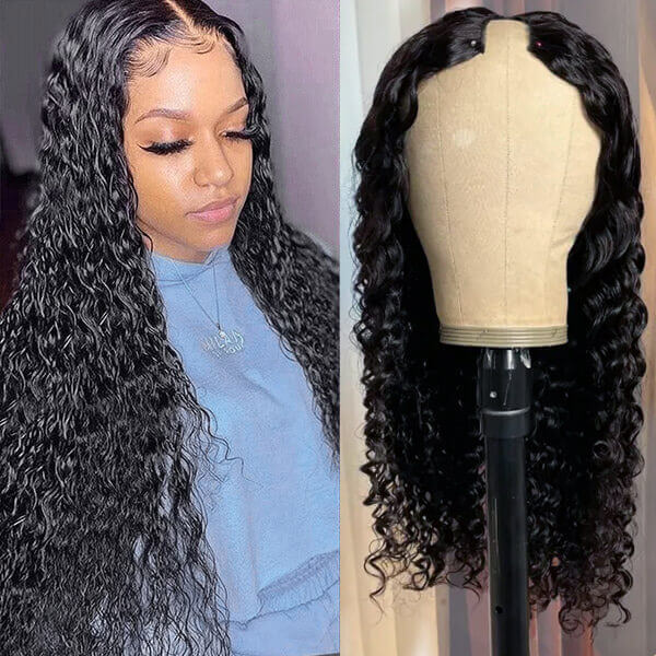 CLJHair real black natural hair deep wave u part wig for sale