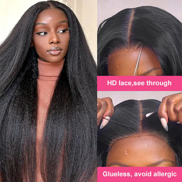 CLJHair best kinky straight glueless hd lace closure wig for beginners