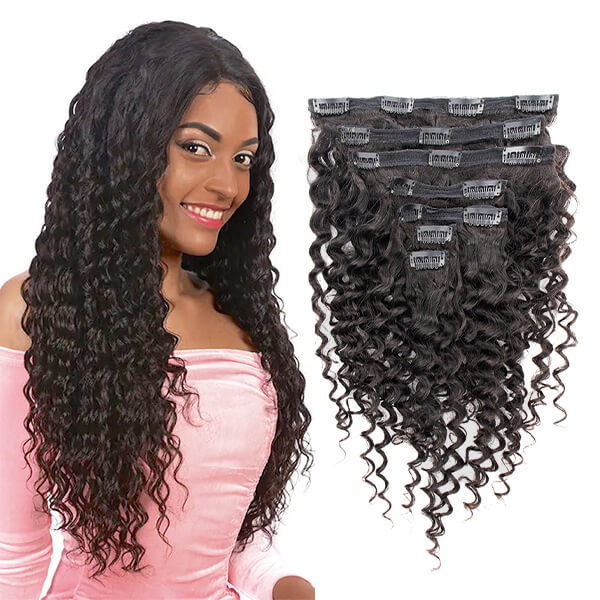 CLJHair virgin deep wave clip in hair extensions for black hair