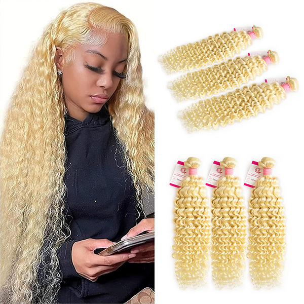 Cljhair 613 Honey Blonde Deep Wave Weave Virgin Hair 1Bundle
