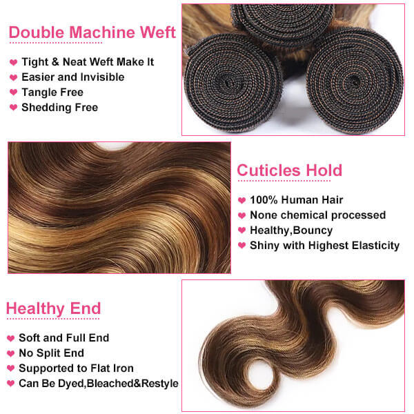 CLJHair Highlight p4/27 long hair quick weave bundles body wave