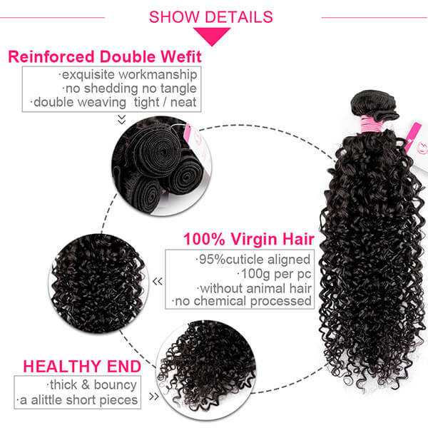 CLJHair 4 curly hair bundles with 4x4 transparent lace closure