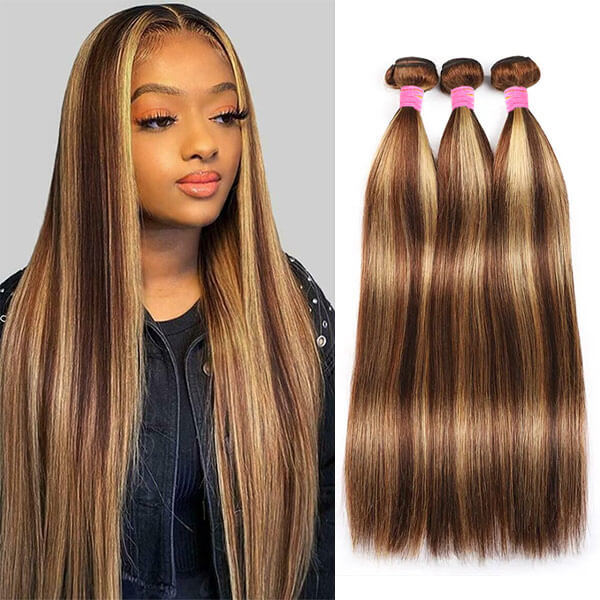 CLJHair quick weave 3pc straight human hair highlight piano color