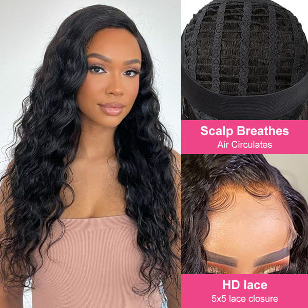 CLJHair breathable cap water wave human hair lace wigs