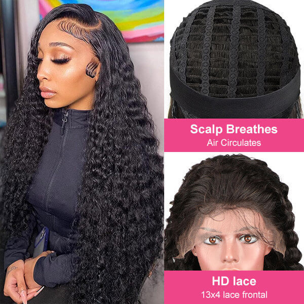 CLJHair deep wave Breathable Cap 13X4 HD lace wigs for black hair