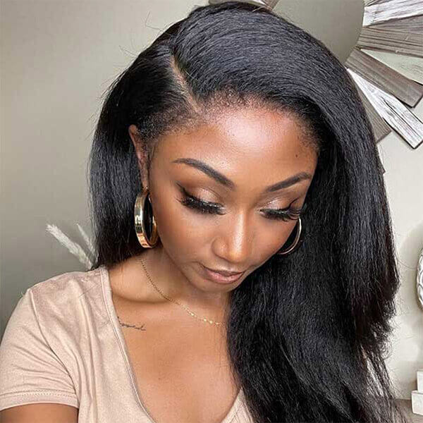 CLJHair cheap kinky straight 13x4 lace front wig with 4C edges bangs