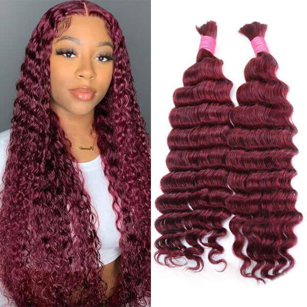 CLJHair 99J red wine burgundy human hair extensions bulk deep wave