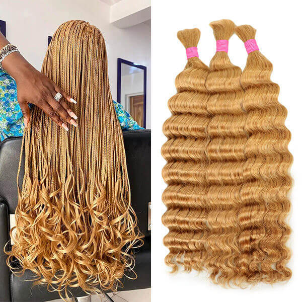 CLJHair brazilian #27 honey blonde deep wave hair extensions bulk