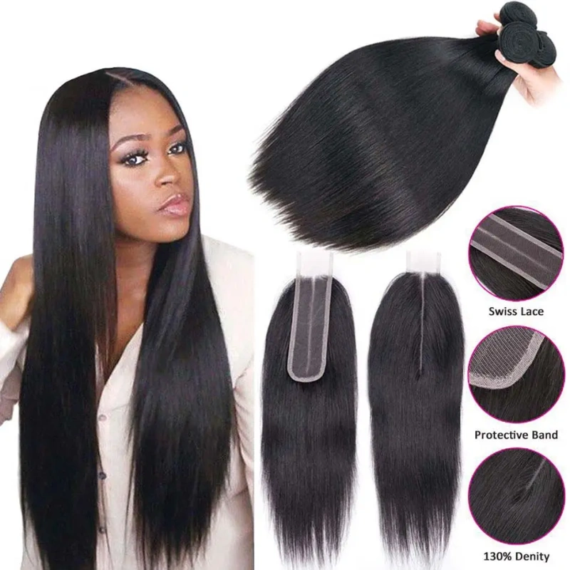 Cljhair【2x6 Closure+ 3PCS】Hair Bundles 3 PCS With 2*6 Lace Closure And Straight Hair