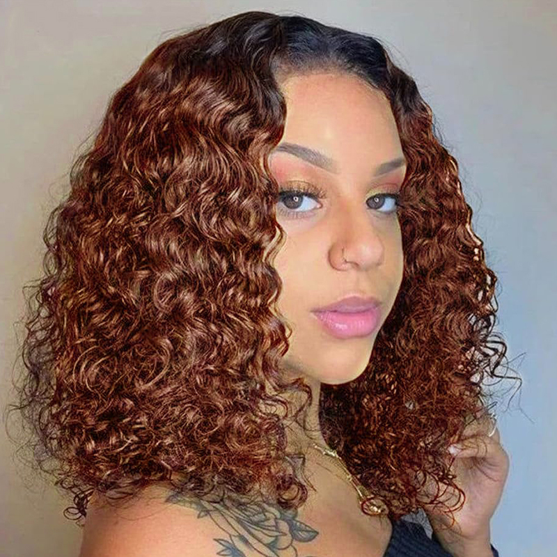 4x4 Transparent Closure Lace Bob Water Wave Wigs 1b/4 Color  | CLJHAIR