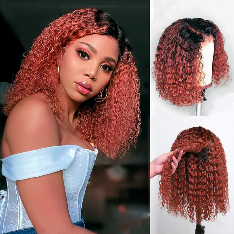 4x4 Transparent Closure Lace Bob Water Wave Wigs 1b/33 Color  | CLJHAIR