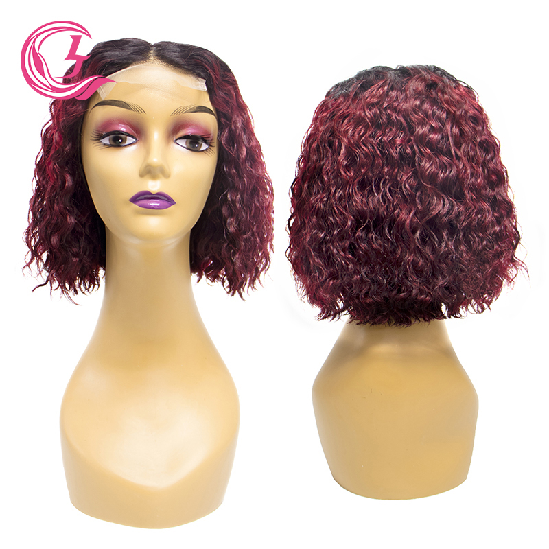 4x4 Transparent Closure Lace Bob Water Wave Wigs 1b/99J Color | CLJHAIR