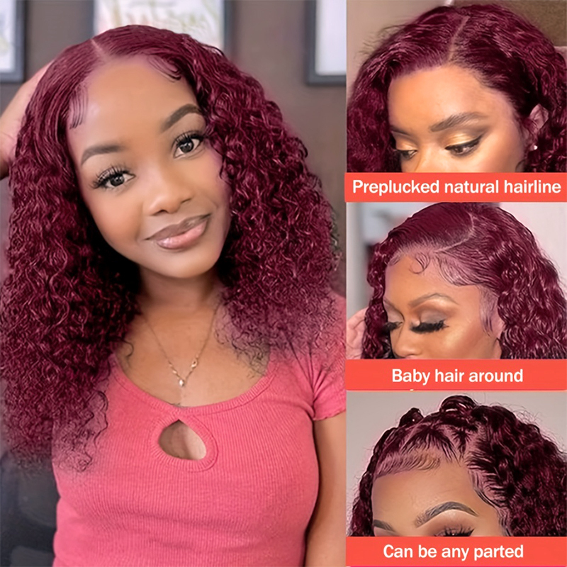 4x4 Transparent Closure Lace Water Wave #99J Color Bob Wigs Bobo | CLJHAIR