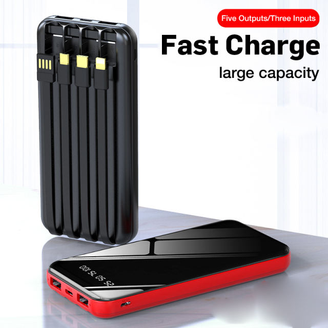 Factory price power banks 4 Output 1 Input built in cable multi-colors 10000mah power bank
