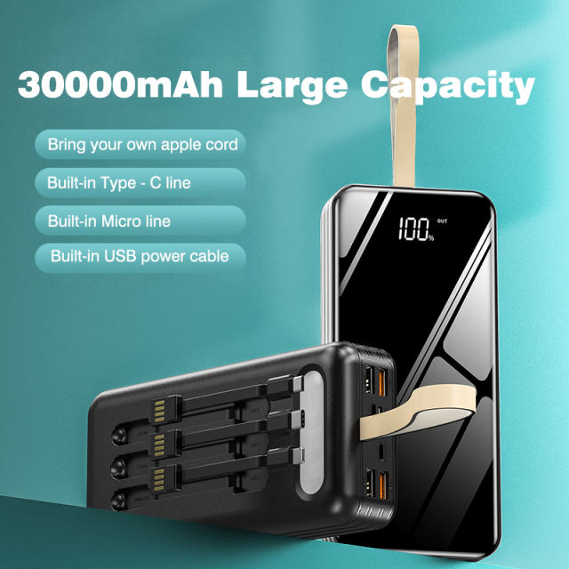 Wireless Power Bank Fast Charging Digital Display Waterproof Full Screen Portable 30000MAh External Battery Charger for iPhone