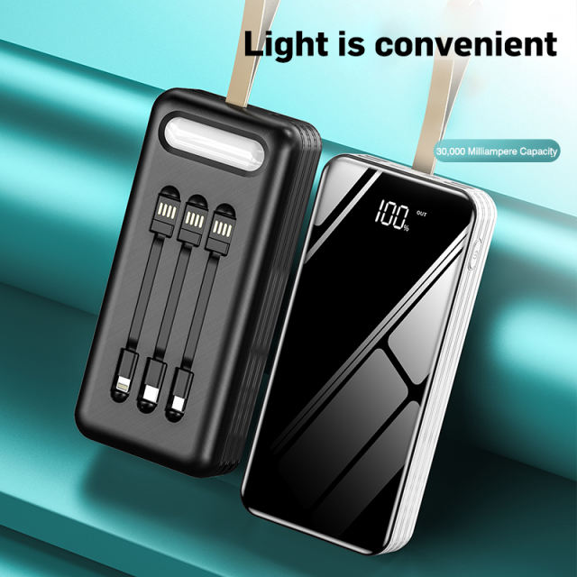 Wireless Power Bank Fast Charging Digital Display Waterproof Full Screen Portable 30000MAh External Battery Charger for iPhone