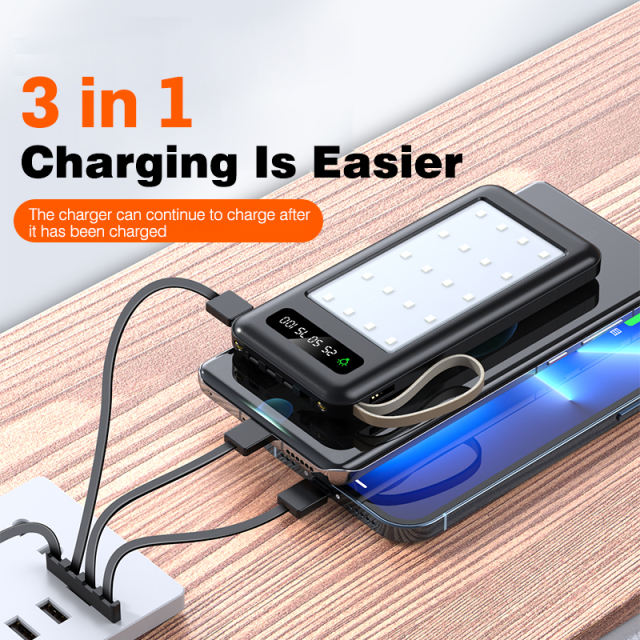 10000mAh Power Bank With Micro USB TYPE C Cable Portable Charger LED Light Outdoor Fast Charging PowerBank External Battery Pack
