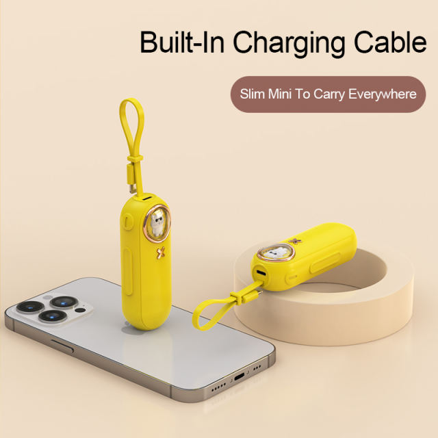 5000mAh Power Bank Type C Fast Charge With Cable Lanyard Mini Portable Charger for iPhone Xiaomi Mobile Phone Emergency Charging Secondary Battery