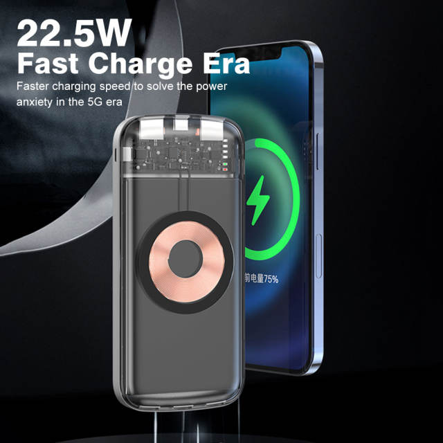 Power Bank Wireless Charging 22.5W 10000mAh Transparent External Battery Pack Mobile Phone Auxiliary Battery For iPhone Xiaomi Samsung