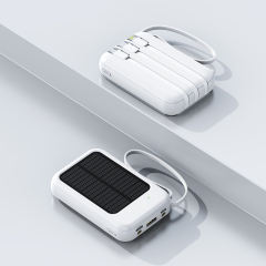 Portable Solar Power Bank 10000mAh,Ultra Slim Mini Solar Charger Fast Charging with Built in Cables