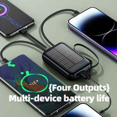 Portable Solar Power Bank 10000mAh,Ultra Slim Mini Solar Charger Fast Charging with Built in Cables