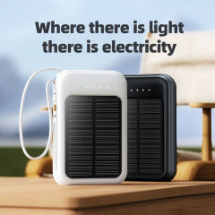 Portable Solar Power Bank 10000mAh,Ultra Slim Mini Solar Charger Fast Charging with Built in Cables