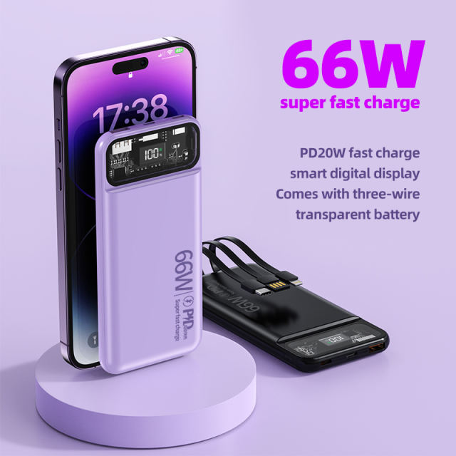 Portable Power Bank 10000mAh with Cables 22.5W Fast Charger LED Display Battery Pack Phone Charger powerbank