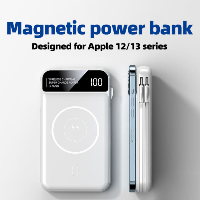 Powerbank Magnetic Hot Selling Products Customize Portable Charger 10000Mah Mini Magnetic Power Bank With Cables
