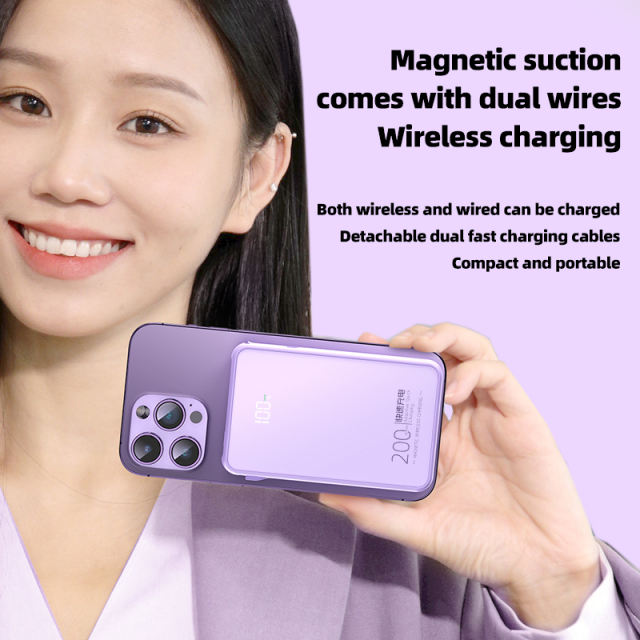 Magnetic Wireless Power Bank 10000mAh Portable Charger 22.5W PD Fast Charging with Built-in Cables LED Display