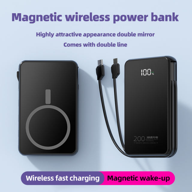 Magnetic Wireless Power Bank 10000mAh Portable Charger 22.5W PD Fast Charging with Built-in Cables LED Display
