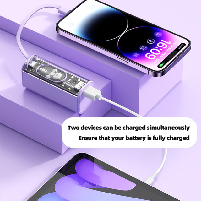 Mini Portable Charger Small Power Bank 5000mAh Battery Pack with Built-in USB C and LT Cables
