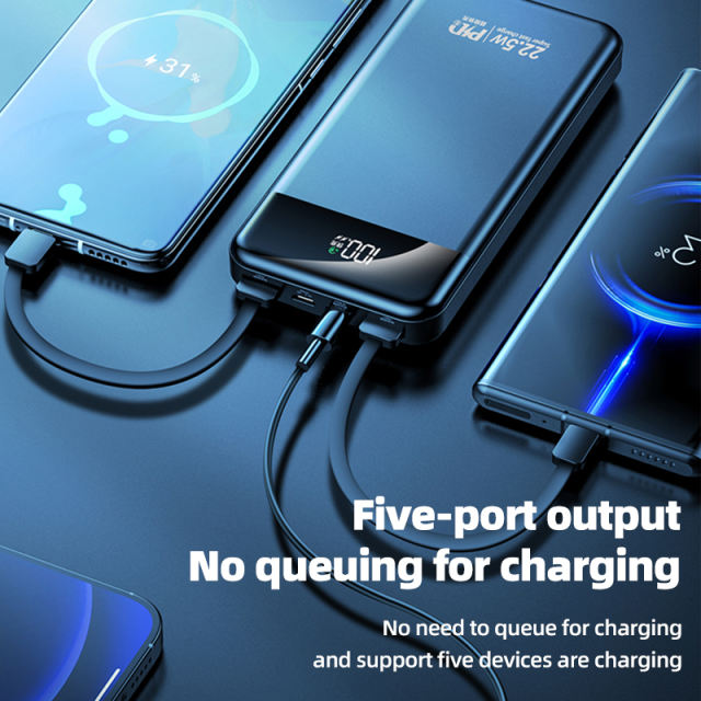 USB C Power Bank Fast Charging PD3.0 PowerBank External Battery Pack with 4 Built-in Cables