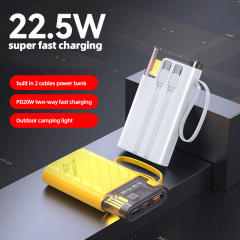 22.5W super fast charge built in two cables power bank