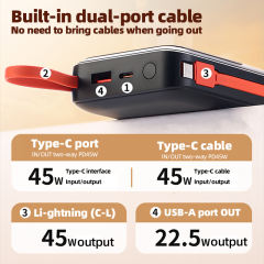 45w super fast charge 20000mAh built in 2 data cables powerbank RC-PD48