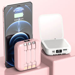 10,000mAh Square Power Bank with 3 Cables and a Makeup Mirror,Portable Power Bank RC-P132